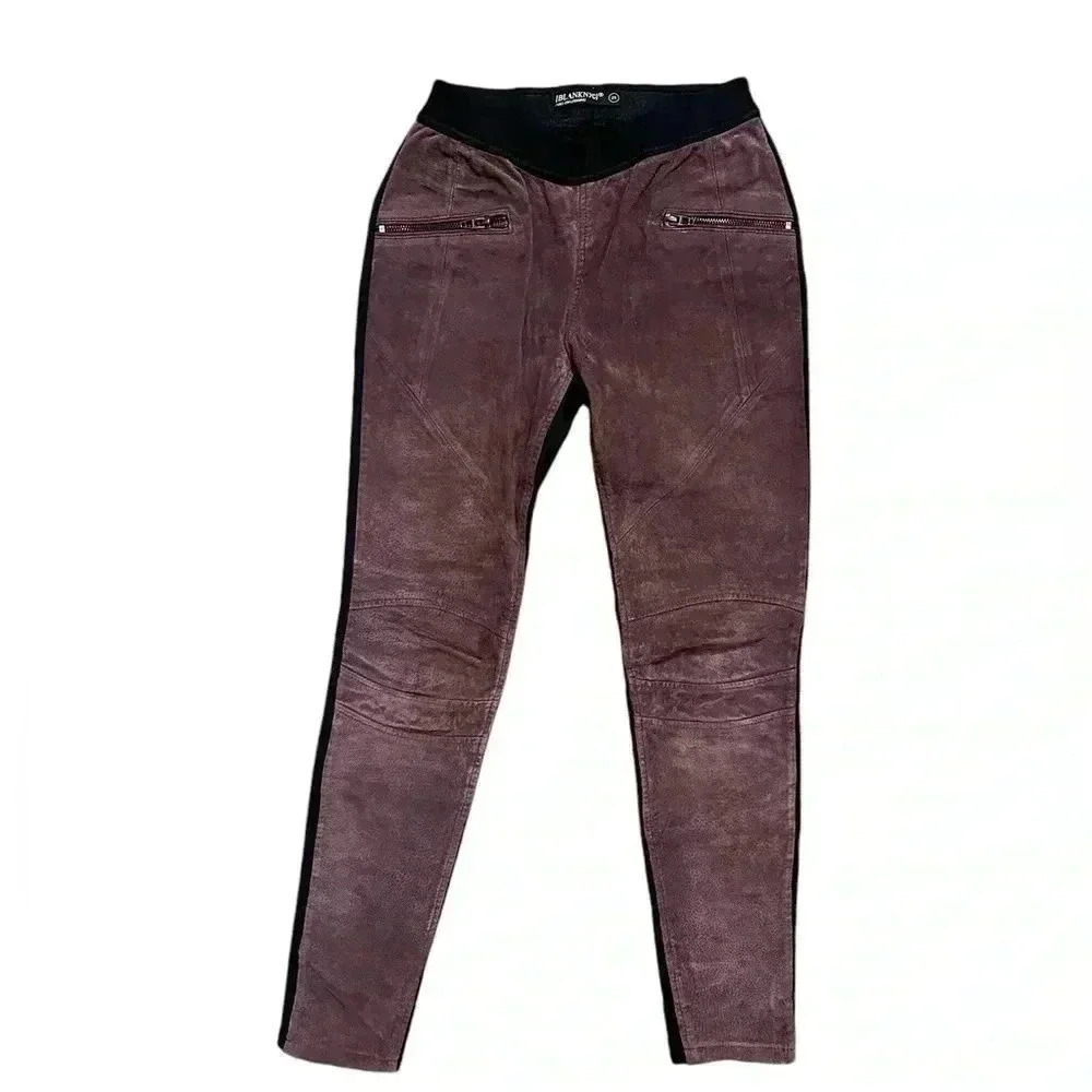 BLANK NYC $128 Burgundy/Black Suede-Front Leggings 25 Moto Skinny Ponte Back